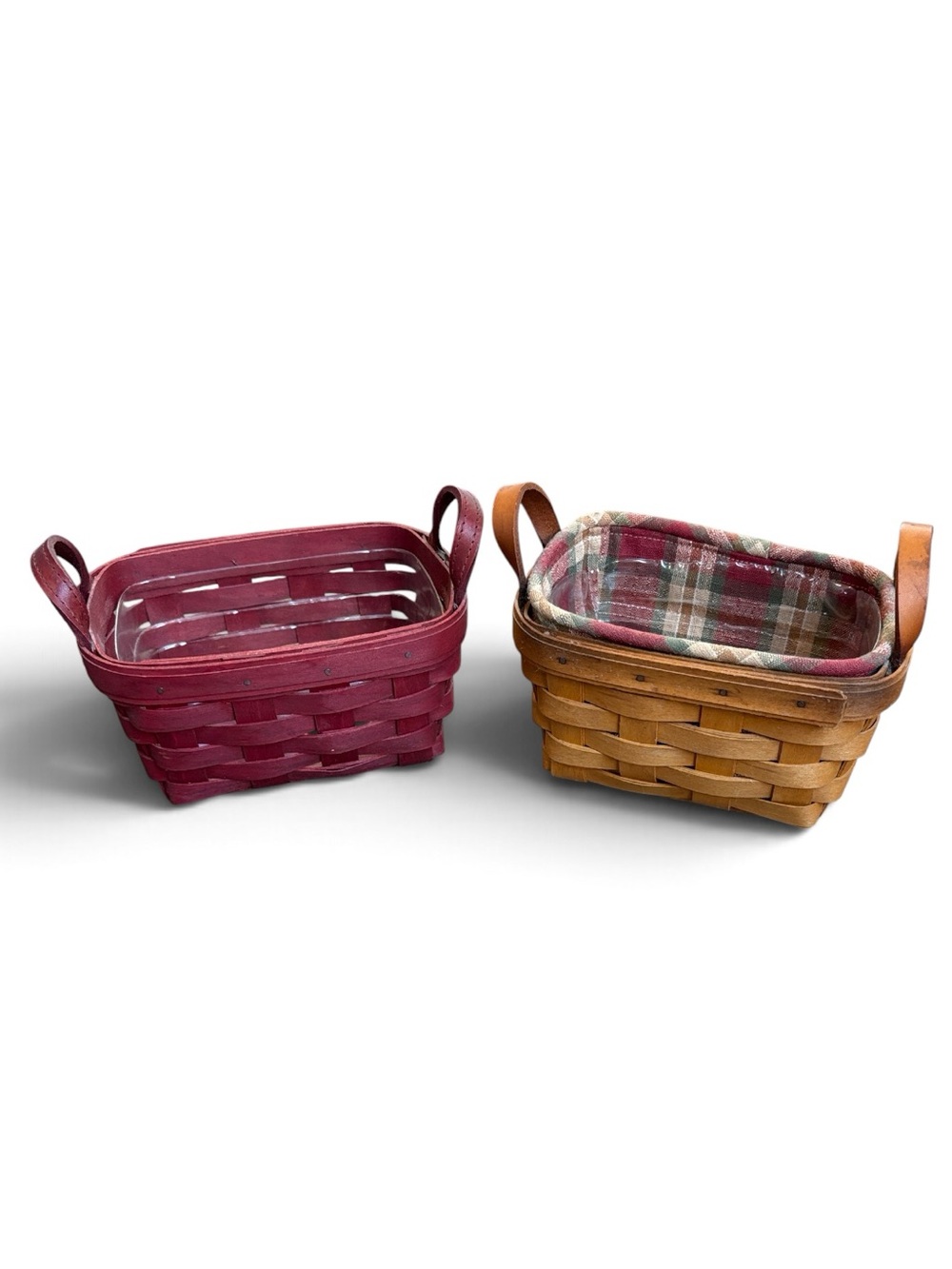 Longaberger Tea/Key Basket Leather Handles Lot of 2 READ